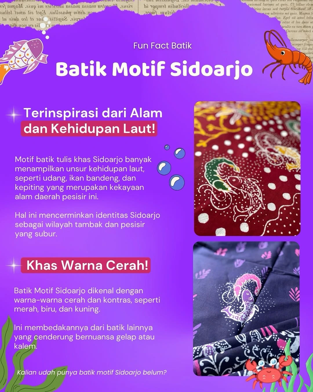 Tahukah kamu Batik tulis khas Sidoarjo punya ciri unik yang beda dari lainnya!Motifnya nuansa La